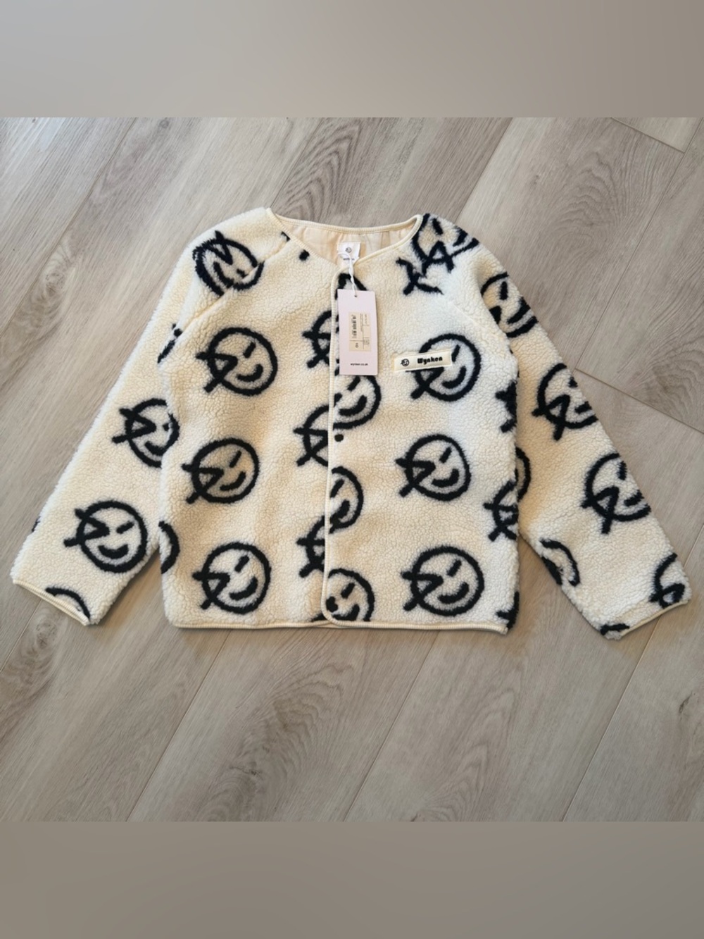 Wynken Teddy Fleece Bomber Jacket Smiley Print NWT Size 10